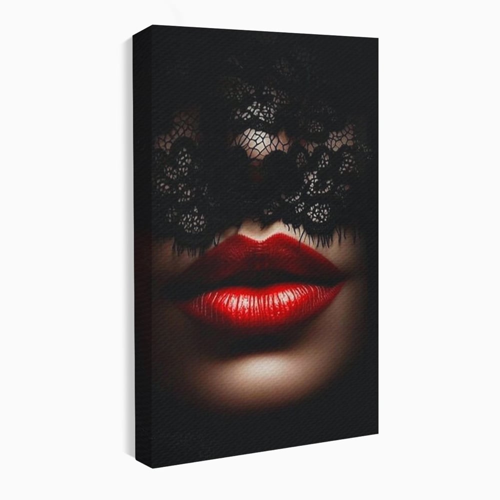 Tablou canvas cu tablou canvas cu buze rosii si dantela, fara rama, pe sasiu de lemn